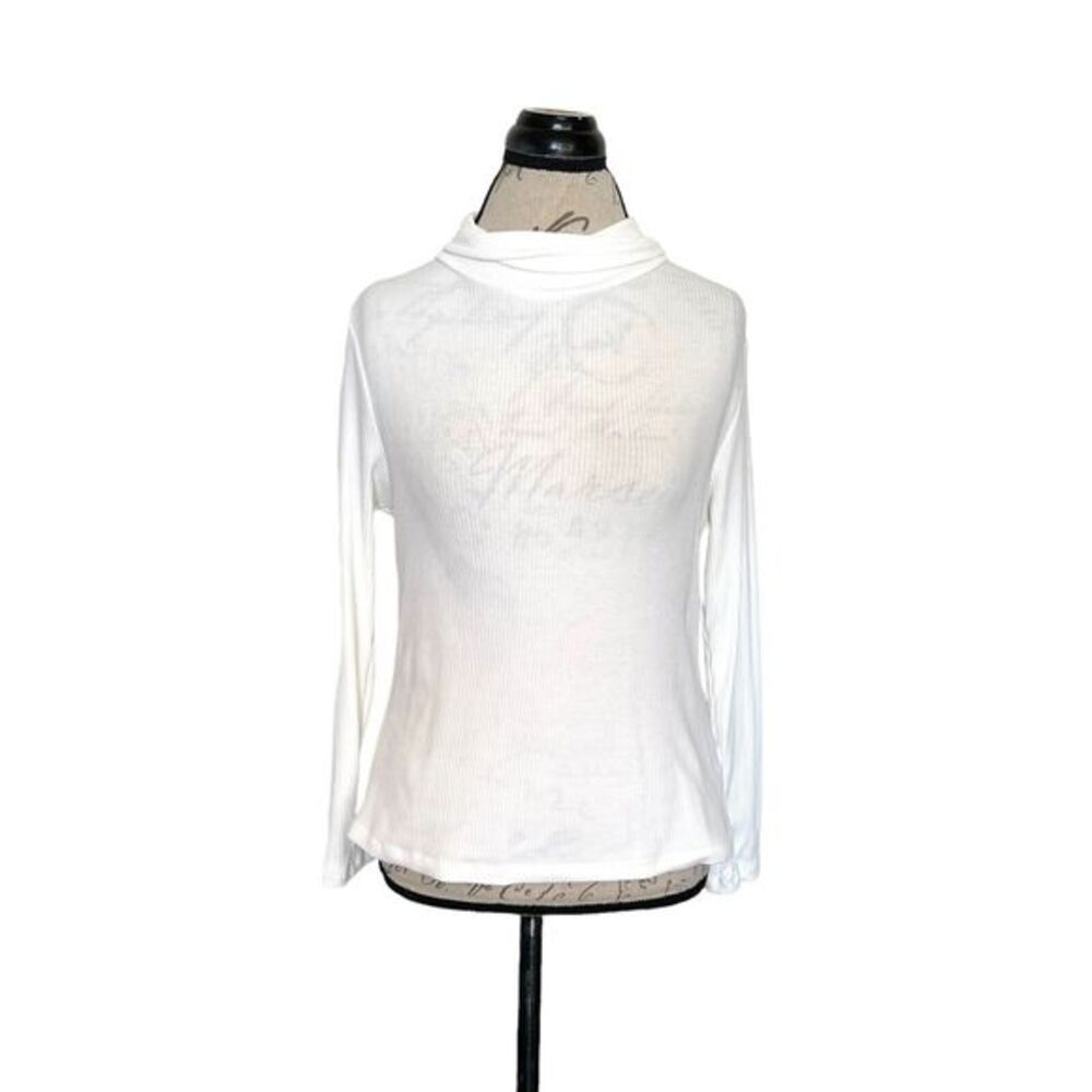 Old Navy Womens Blouse Size Medium Petite White Turtleneck Ribbed Sea Salt